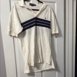 Polo by Ralph Lauren Cream and Blue Polo Shirt Classic Design